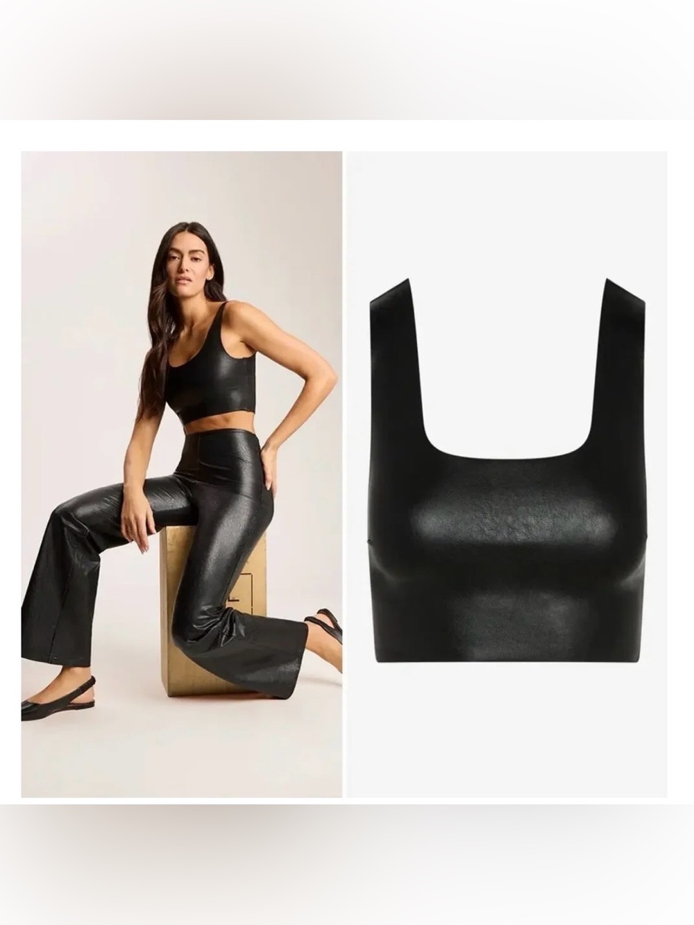 Commando Black Faux Leather Crop Tank